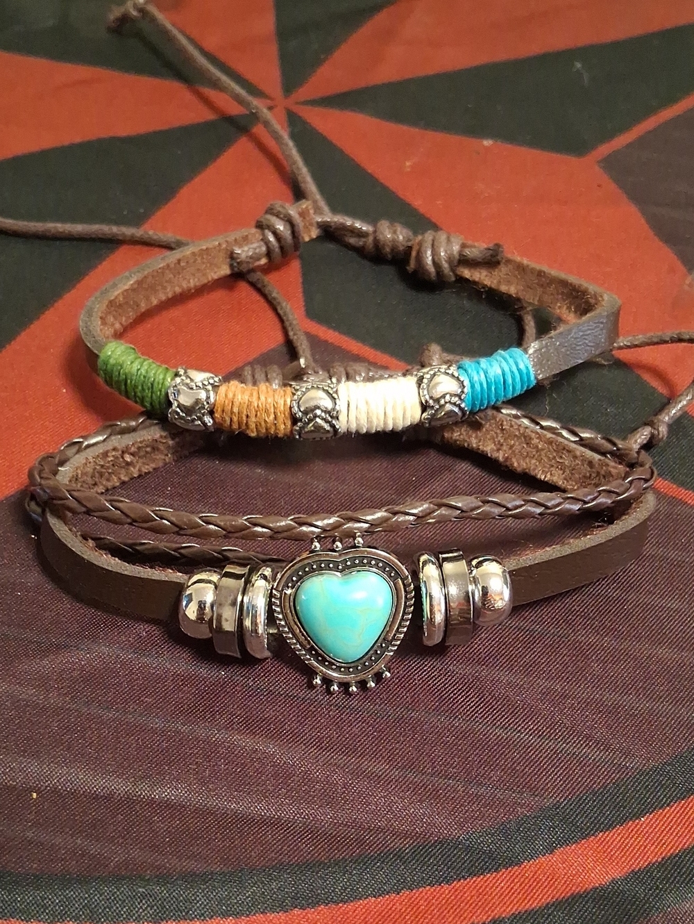Turquoise Look Heart Layered Leather Bracelet